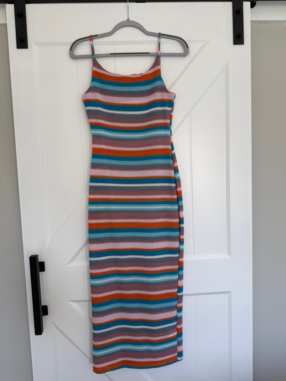 Striped Knit Midi Dress in Teal, Rust & Pink